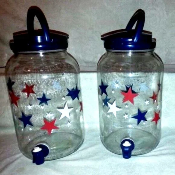 Vintage 4 JULY Dispenser Glass Beverage (Jar Drink Pitcher) Made In USA - Picture 1 of 4